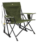 GCI Outdoor Kickback Rocker Camping Chair | Portable Folding Rocking Chair with Durable Armrests, Drink Holder & Relaxed Lowered Seat for Comfort — Loden Green