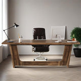 71-Inch Modern Executive Desk, Wood Office Desk, Large Aesthetic Computer Desks with Pedestal, Workstation for Home Office