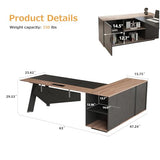 63" Executive Office Desk with Reversible Storage Cabinet, L Shaped Office Desk