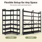 GTPLAYER 6-Tier Corner Bookshelf, L-Shaped Metal Frame Shelf with Tall 14" Shelves, Plant Stand and Storage Rack for Small Spaces, Living Room and Home Office, Black