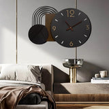 Anmotpe Wall Clock Modern Battery Operated Black Big Clocks Metal& Wood Retro Style Large Wall Watch Metal Walnut Dial Wall Clock Perfect for Modern Home,Office 26inchX18inch