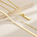 YOIHUR Layered Gold Necklaces for Women,14K Gold Plated Beading Snake Chain Necklace Trendy Layering Rectangular Pendant Twisted Rope Necklace Set Jewelry for Women