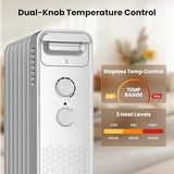 Portable Electric Radiator Heater, Space Oil Filled Heaters with 3 Heat Settings, Adjustable Thermostat, Overheat & Tip-Over Protection For Indoor Use,1500W (White)