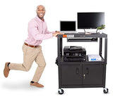 AV Cart with Locking Cabinet | Height Adjustable Utility Cart with Pullout Keyboard Tray & Cord Management