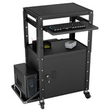 Mobile AV Cart with Side Shelves, Rolling Computer Cart Height Adjustable Rolling Media Utility Cart with Pullout Keyboard Tray