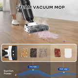SUNSMAI 4-in-1 Steam Vacuum Mop - High-Performance Wet Dry Floor Cleaner for Hardwood Floors Carpets, 212°F Steam for Tough Stains, Self-Cleaning LED Display