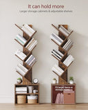 SUNMORY 6 Tier Tree Bookshelf, Small Bookcase with Storage Cabinet, Modern Tall Narrow Bookshelves Organizer, Rustic Brown