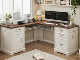 Farmhouse L Shaped Executive Desk with 4 Drawers, Home Office Desk