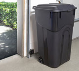 32 Gallon Wheeled Outdoor Garbage Can with Attached Snap Lock Lid and Heavy-Duty Handles