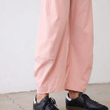 SeeLuNa Women Barrel Travel Pants Elastic Waistband Tapered Leg Baggy Mid Rise Work Trousers Lounge Pant with Pockets(Pink,XL)