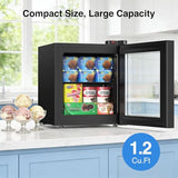 Electactic Mini Upright Freezer, 1.2 Cu.ft Compact Freezer with Glass Door Display, 7 Adjustable Temperature Settings (-10°F to -18°F), Quiet & Energy-Efficient, Black
