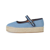 MAIJED Mary Jane Woven Espadrilles for Women Round Toe Ballerina Shoes Canvas Summer Flats Denim Blue US7fbanew