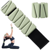 BECOJADDE Ankle Weights Set of 2 (1 lb Each) Adjustable Wrist Weights for Women Men Wearable Arm Leg Weight, Yoga, Sage Green