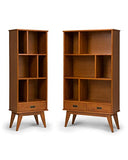 SIMPLIHOME Draper 64" Tall Solid Wood 5-Shelf Bookcase in Teak Brown