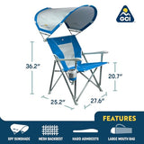 GCI Outdoor Sunshade Captain's Chair | Collapsible Folding Canopy Shade Chair with Durable Armrests, Drink Holder & Portable Carry Bag, Perfect for Beach Trips & Picnics — Saybrook Blue