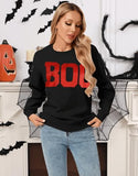 Drvitor Womens Halloween Sweatshirt BOO Print Design Top (Black, X-Large)