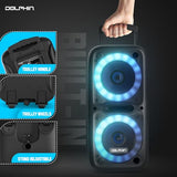 Dolphin Dual 12" Bluetooth Party Speaker - Portable Large Speaker with Wired Microphone, Multicolor LED Lights, USB Playback, Hi-Fi Amplifier, Powerful Bass, 5-Band Equalizer, Long-Lasting Battery