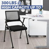 CLATINA Stackable Foldable Conference Room Chairs with Wheels, Portable Padded Office Desk Chair with Lumbar Support