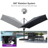 PURPLE LEAF 9.8' X 9.8' Left-right Tilting Patio Umbrella Outdoor Cantilever Swivel Square Umbrella Aluminum Offset Umbrella with 360-degree Rotation for Garden Deck Pool Patio Grey