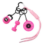 FunBoat Gym Keychain Set with Rope Bag Charm - Mini Dumbbell Kettlebell & Weight Plate Fitness Keychain - Workout Gifts (Candy Pink)