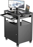 AV Cart with Keyboard Tary and Locking Cabinet Laptop Cart on Wheels Utility Carts and Pullout Tray