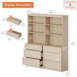 WAMPAT Modern 72" Tall Bookshelf with 6 Drawers and Open Book Shelves