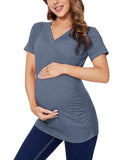 Liu & Qu Womens Maternity Nursing Tops Short Sleeve Breastfeeding Shirts Heather V Neck Clothes