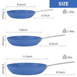 MsMk Blue 8" + 9.5" + 11" Ceramic Non Stick Frying Pans Sets, PFOA Free Non-Toxic, Scratch-resistant, Oven-Safe, Induction Ready, Compatible with All Cooktops