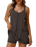 Tomosc Athletic Sleeveless Mini Dress for Women Summer Sundress Spaghetti Strap Short Tennis Dress with Pockets (34-Coffee-XS)