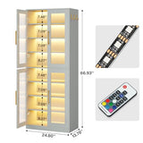 Tribesigns Tall Shoe Cabinet with Acrylic Doors and LED Lights, 8-Tier Entryway Shoe Organizer Storage Rack with Adjustable Shelves and Hanging Hooks for Narrow Closet, Hallway, Living Room, Gray