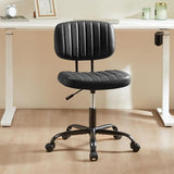 Sweetcrispy Small Office Desk Chair - Armless PU Leather with Comfy Lumbar Support, Height Adjustable Rolling Swivel Task, Black