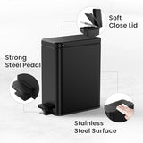 Cesun Bathroom Trash Can with Lid, 2.6 Gallon Small Black Bathroom ge Can GarbaSoft Close, Stainless Steel Waste Basket