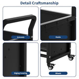 3-Tier Metal Rolling Book Cart, 4 Lockable Wheels & Side Hooks
