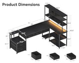 AODK 71 inch L Shaped Desk with 5 Drawers, Reversible L Shaped Gaming Desk with LED Light & 2 Power Outlets, Computer Desk with Storage Shelves for Home Office, Black