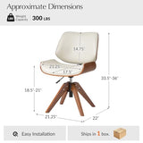HULALA HOME Faux Leather Swivel Desk Chair No Wheels, Ivory