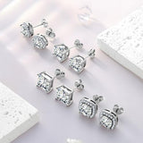 Sterling Silver Stud Earrings for Men Women 18K White Gold Hypoallergenic Cubic Zirconia Earrings Big Large Simulated Diamond Halo Stud Earrings for Men 4 Pairs