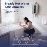 Tankless Water Heater, Novieex On Demand Water Heater Propane Gas, Up to 4.75 GPM, 100000 BTU Instant with LED Display, Indoor Installation, 2-4 Point Use for Family Bathroom Kitchen