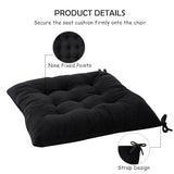 MissSoul Set of 2 Chair Cushions for Dining Chairs with Ties, Indoor Non-Slip Kitchen Chair Pad and Dining Room - Black