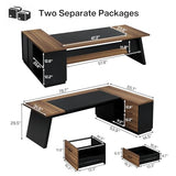 78" L-Shaped Executive Desk, Large Modern Office Desk with Drawers and File Cabinet, Business Furniture (Light Walnut + Black)