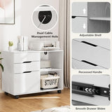 DUMOS Lateral File Cabinet with 3 Drawers Rolling Filing Cabinets Under Desk Storage Printer Stand Wood Organizer, White