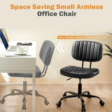Sweetcrispy Small Office Desk Chair - Armless PU Leather with Comfy Lumbar Support, Height Adjustable Rolling Swivel Task, Black