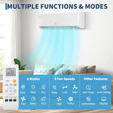 GarveeHome 9000 BTU Mini Split AC/Heating System, 19 SEER2 6-in-1 Inverter Split System Air Conditioners, Ductless Heat Pump Wall Mount AC Unit Cool Up to 450 Sq. Ft, Installation Kits, 115V