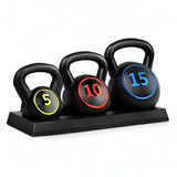 Best Choice Products 3-Piece Kettlebell Set with Storage Rack, HDPE Coated Exercise Fitness Concrete Weights, HIIT Workout 5lb, 10lb, 15lb