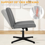 Cross Legged Office Chair Desk Chair Without Wheels,Vanity Chair with Back Ergonomic Swivel Armless Chair Adjustable