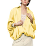 Talakeno Womens Puffed Bomber Jacket Casual Batwing Sleeve Lapel Collar Zip Shirts Oversized Pleated Streetwear Jackets(Yellow,XL)