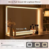 T4TREAM Fluted Makeup Vanity Desk with 36" HD Lighted Mirror