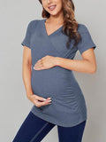 Liu & Qu Womens Maternity Nursing Tops Short Sleeve Breastfeeding Shirts Heather V Neck Clothes