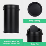Garvee 17 gal/65 L Trash Can, Fingerprint-Proof Stainless Steel Swing Top Garbage Can