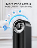 DREO Tower Fan for Bedroom, Upgraded DC 9 Speeds 20dB Ultra-Quiet Floor Fan, 90° Oscillating Fans with 28ft/s Velocity, 12H Timer, Standing Fan, Bladeless Fan Powerful for Home Office Room