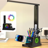cozoo Desk Lamp,LED Desk Lamps for Home Office,Wireless Charger Small Desk Lamp with Pen Holder,Color Changing Nightlight,12 Lighting Modes